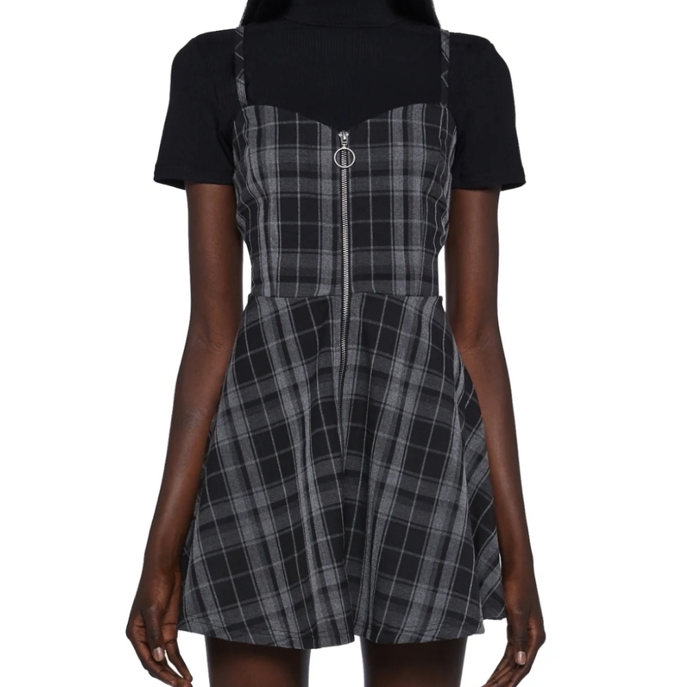 Dolls Kill, Small, Black Plaid Top and Dress Set